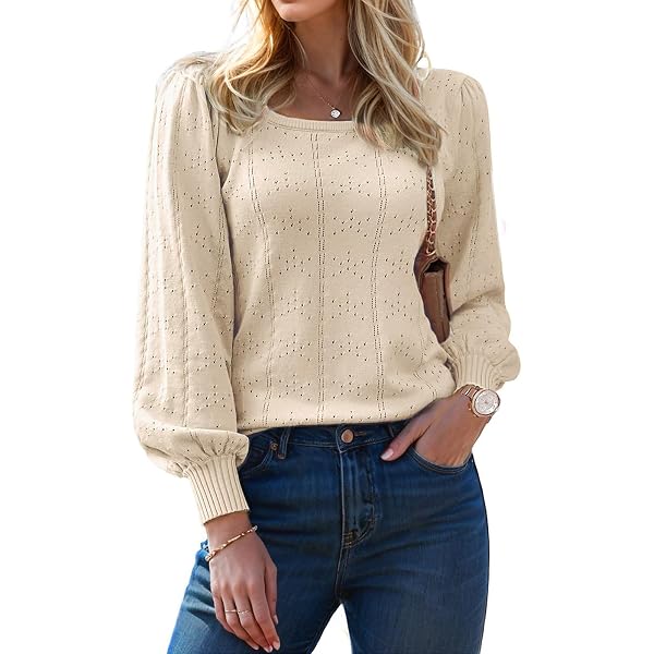 HOTOUCH Womens Sweaters Fall 2026 Trendy Puff Sleeve Tops Casual